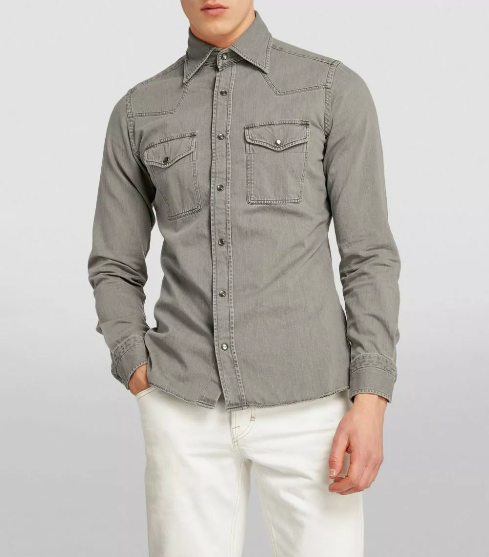 TOM FORD Denim Shirt 023 LT GRY SLD Casual Shirts 3 TOM FORD Denim Shirt 023 LT GRY SLD Casual Shirts - Image 3
