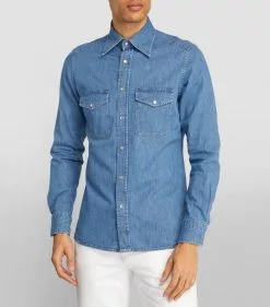 TOM FORD Denim Shirt 432 BR BLU SLD Casual Shirts -TOM FORD Shop tom ford denim shirt 17532623 37540086 1000