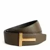 TOM FORD Leather Reverisble T Belt C4924 DRK OLIV + BLK Belts