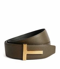TOM FORD Leather Reverisble T Belt C4924 DRK OLIV + BLK Belts