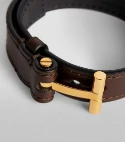 TOM FORD Leather T Bracelet DBG BRWN Jewellery -TOM FORD Shop tom ford leather t bracelet 16824241 37070489 1000