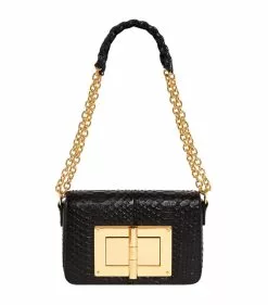 TOM FORD Medium Python Natalia Shoulder Bag BLK Top Handle Bags