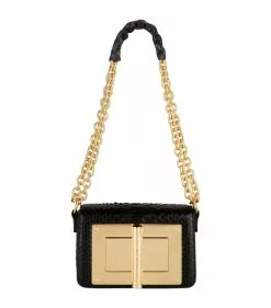 TOM FORD Small Python Natalia Shoulder Bag BLK Top Handle Bags